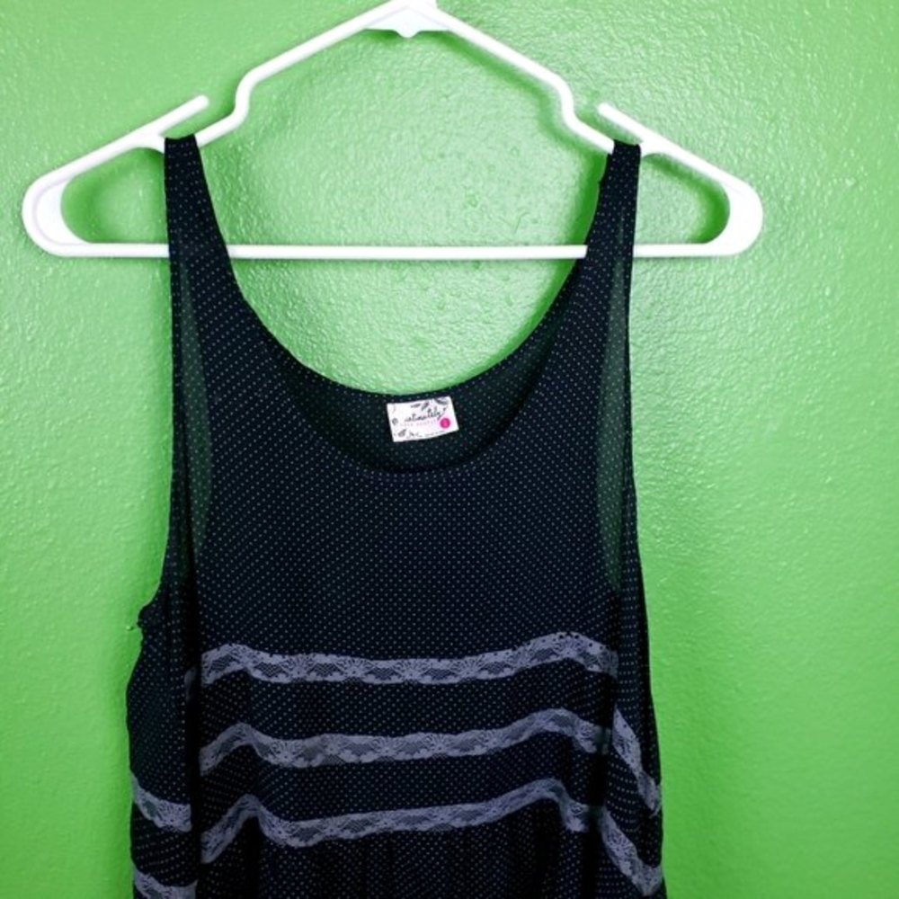 Free People Intimately Black Gray Poka Dot Sleeveless Tappered Shirt Sz Small - Picture 3 of 11